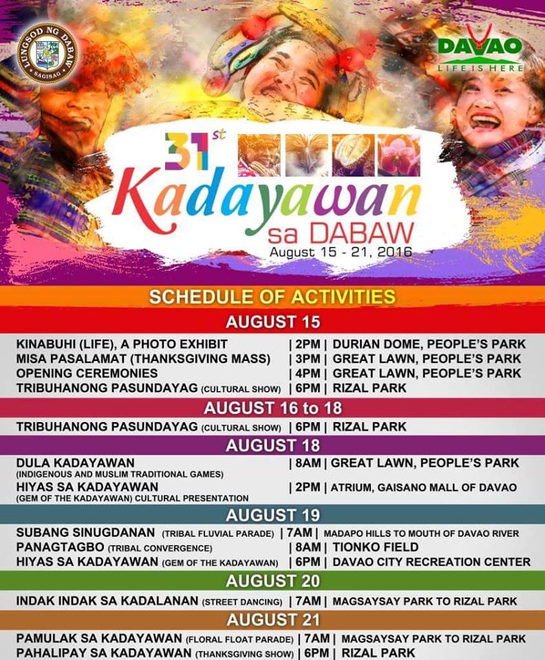 Kadayawan sa Dabaw 2016 Schedule of Activities