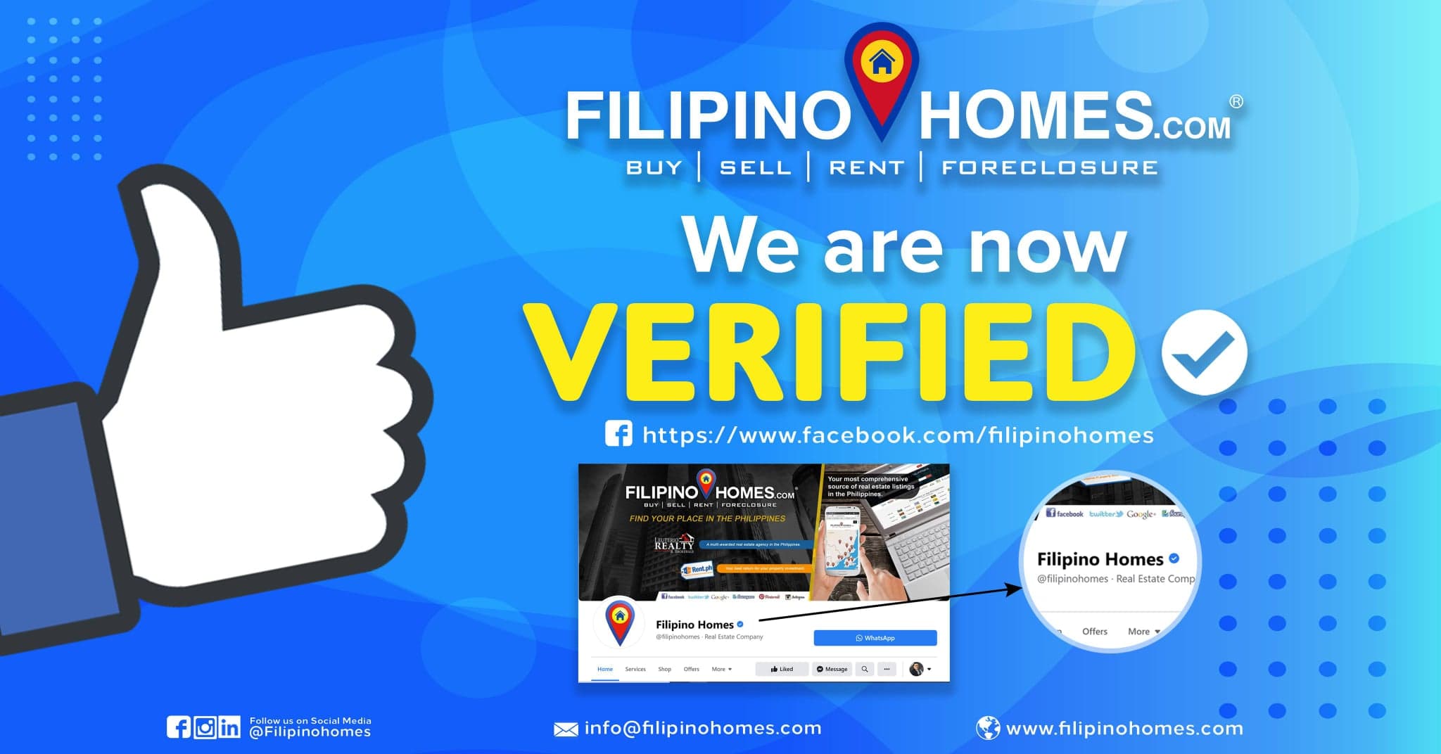 Filipino Homes Facebook page is now verified!